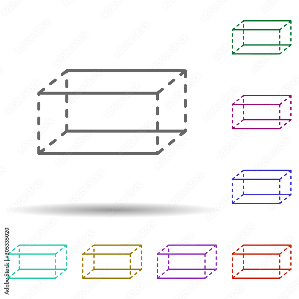 Poster 3d rectangle with dashed edges multi color icon. simple thin line, outline vector of geometric figur