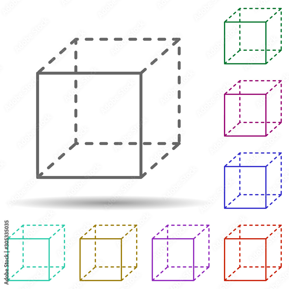 Poster cube with dotted sides multi color icon. simple thin line, outline vector of geometric figures icons