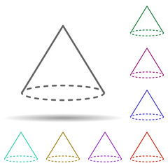 Cone with a dotted bottom multi color icon. Simple thin line, outline vector of geometric figures icons for ui and ux, website or mobile application