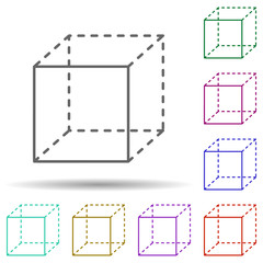 Cube with dotted sides multi color icon. Simple thin line, outline vector of geometric figures icons for ui and ux, website or mobile application