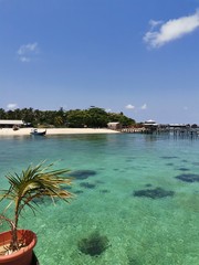 Beautiful sunny day and crystal clear water in Mabul Island, Semporna. Sabah, Malaysia. Borneo. The Land Below The Wind.