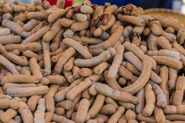 Fresh pile of ripe sweet tamarind fruits