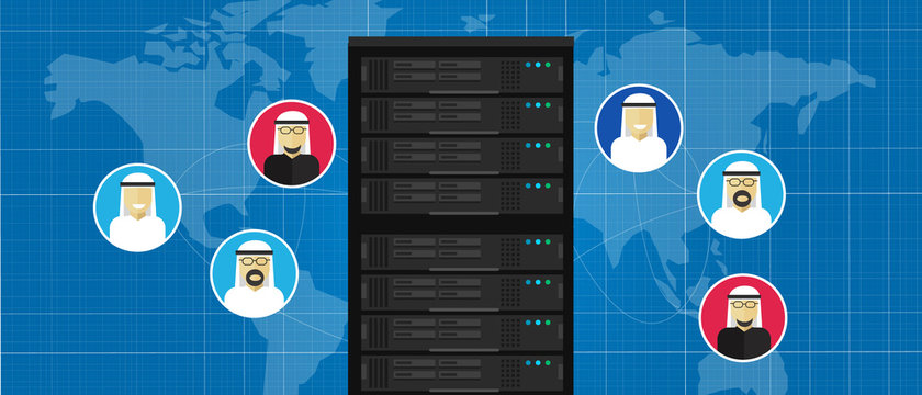 Data Center Database Server Technology Connection Arabic Arab People Of Islam In Middle East. World Map Connection