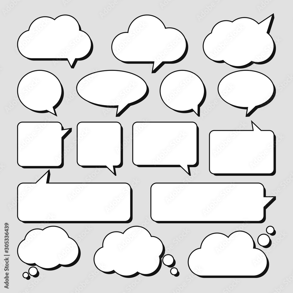 Poster vector set of stickers of speech bubbles. blank empty white speech bubbles