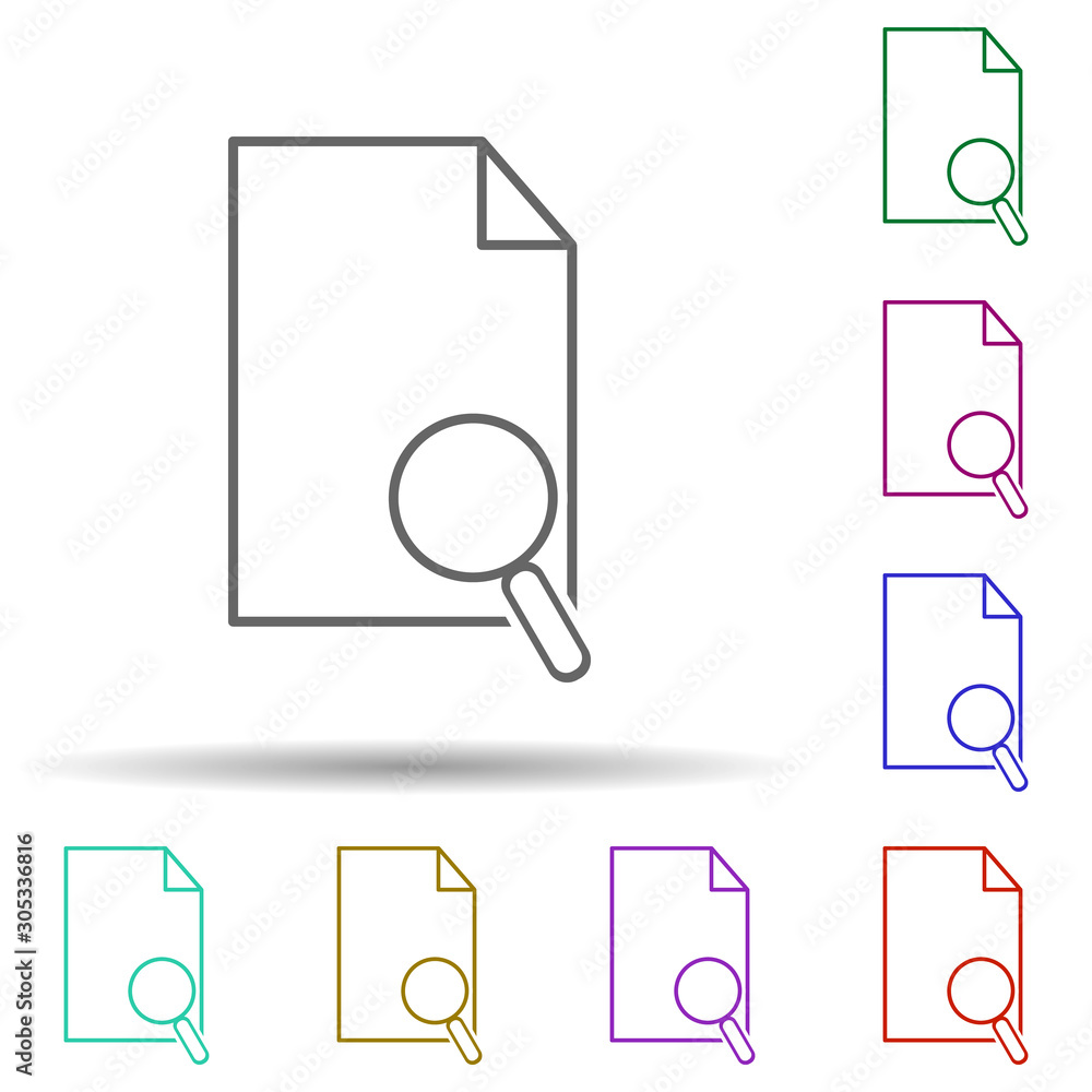 Wall mural Paper and magnifier multi color icon. Simple thin line, outline vector of web icons for ui and ux, website or mobile application