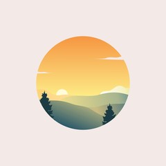 Sunset landscape logo design vector illustration