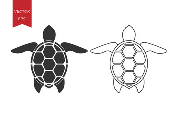 Vector set of turtle black outline icons. Sea animal.