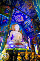 CHIANG RAI, THAILAND - October 17, 2019 : White Buddha in Rong Seur Ten temple