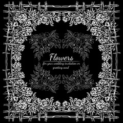 Tropical hand drawn floral frames. Outline set. Jungle foliage illustration. Floral set. Hand drawing. Vector isolated collection. Natural spring wedding card. Summer tropical leaf. Botanical frames