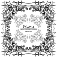 Tropical hand drawn floral frames. Outline set. Jungle foliage illustration. Floral set. Hand drawing. Vector isolated collection. Natural spring wedding card. Summer tropical leaf. Botanical frames