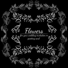 Tropical hand drawn floral frames. Outline set. Jungle foliage illustration. Floral set. Hand drawing. Vector isolated collection. Natural spring wedding card. Summer tropical leaf. Botanical frames