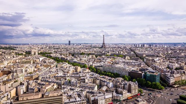 Eiffel tower & Arc de Triomphe, paris downtown time lapse