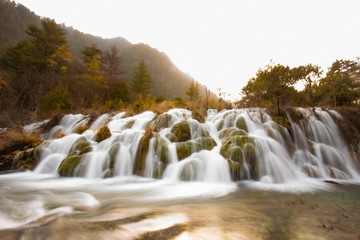 Beautiful waterfall view in Jiuzhaigou in Jiuzhai Valley National Park,Autumn season