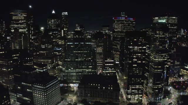 Aerial View of the glowing skyscrapers in New York