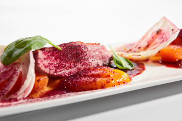 Duck breast with roasted plum dish