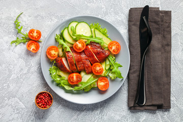 Chicken meat and vegetables salad.