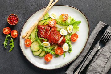 Chicken meat and vegetables salad.