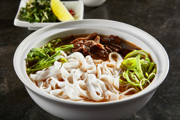 Vietnamese soup pho bo closeup