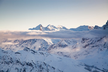 amazing snow covered peaks in the Swiss alps Jungfrau region from Schilthorn