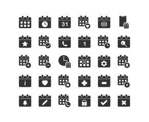 Calendar solid icon set. Vector and Illustration.
