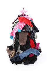 Old missing socks or laundry pile Christmas tree