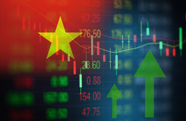 Vietnam stock market graph business - Ho Chi Minh Stock Index trading and analysis investment financial board display double exposure money price stock chart exchange growth and crisis money concept