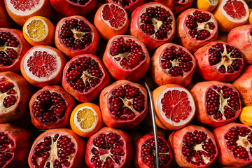 Istanbul, Turkey Lemons, pomegranates, oranges at a street stand.