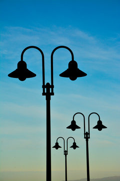 Streep lamps sillouete in the sunset