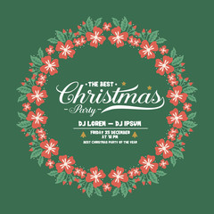 Poster design christmas party, with unique leaf flower frame crowd. Vector