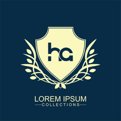 Vector of HA initial based letter icon logo. Unique modern creative elegant luxurious artistic blue and gold color