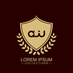 AW Luxury logo with shield. Vintage vector font. Elegant royal for Boutique hotel,Resort,Restaurant, Royalty, Victorian identity, luxury Hotel, Heraldic, Fashion,VIP,Club,educationlogo template.