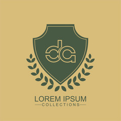 Letter DA Line Elegant logo with shield. Vintage vector font. Beautiful Logotype design for luxury company branding. Elegant identity design.