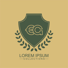 Letter EA Line Elegant logo with shield. Vintage vector font. Beautiful Logotype design for luxury company branding. Elegant identity design.