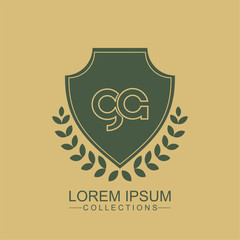 Letter GA Line Elegant logo with shield. Vintage vector font. Beautiful Logotype design for luxury company branding. Elegant identity design.