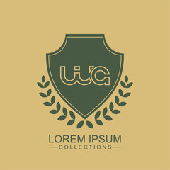 Letter WA Line Elegant logo with shield. Vintage vector font. Beautiful Logotype design for luxury company branding. Elegant identity design.