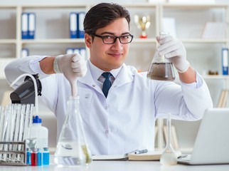 Young researcher scientist doing a water test contamination expe