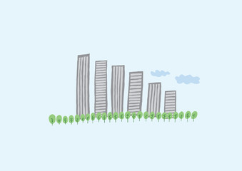 Fototapeta premium Building-themed illustration. a landscape with buildings and trees.