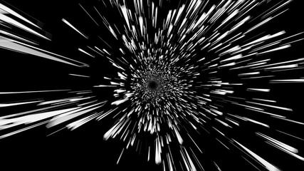 Abstract Black and White flythrough - central composition, - 3D Illustration