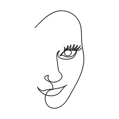 Girl's face drawn in one line. Icon symbol of beauty and femininity. Vector illustration.