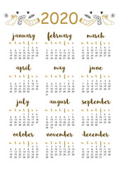 2020 calendar with festive socks, A4 format, printable page for notebook, organiser, book.