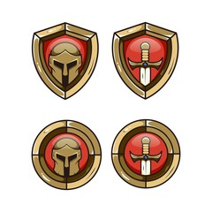 shield gaming mascot sword and spartan helmet design vector bundle