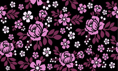 Floral card design, color magenta and soft pink, floral pattern sketch.