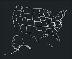 Contour map of USA on black background