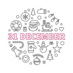 31 December vector concept outline creative illustration on white background