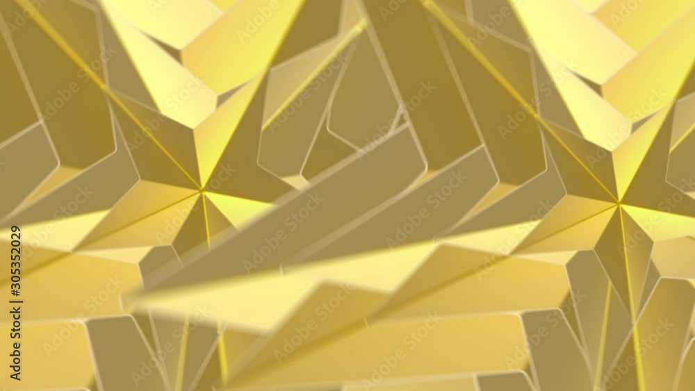 Poster loopable abstract golden triangle polygon rotation footage background.