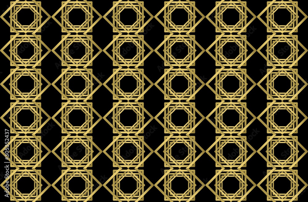 Poster 3d rendering. seamless modern luxurious golden gatsby style square grid pattern wall background.
