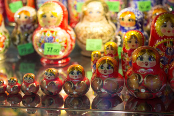 Beautiful matrioshka is in a shop window