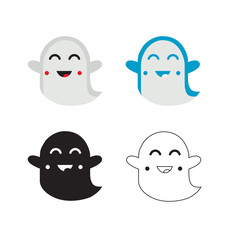 A set of emoticons ghosts. smile cartoon and cute. stickers. Vector. icon set, funny. ghost for halloween celebration 