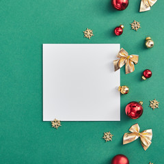 Christmas frame on green background with white blank