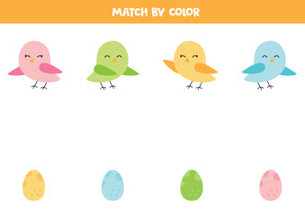 Match cute birds and their eggs by color.